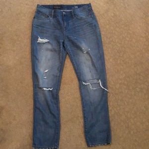 J CREW light wash broken in boyfriend jeans